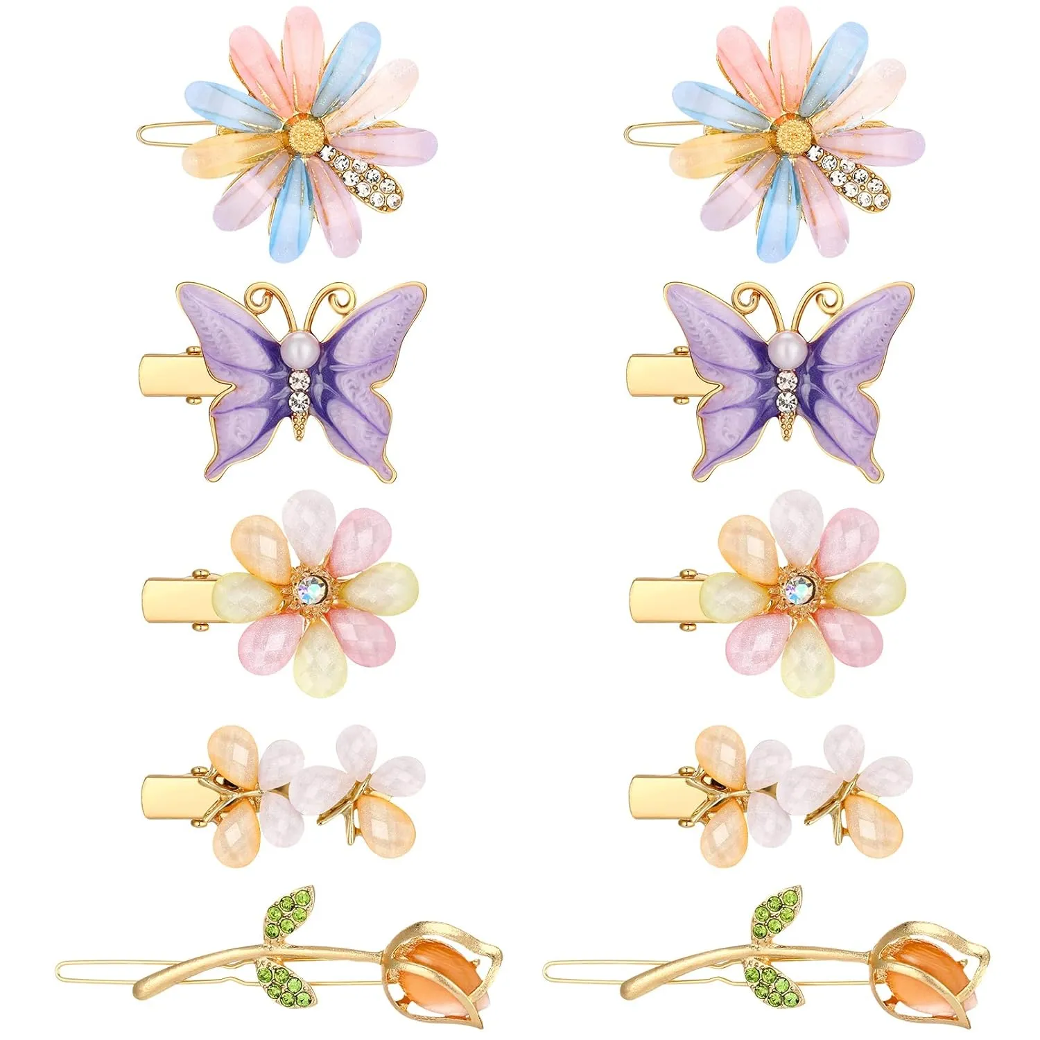 10 Pcs Decorative Hair Clips for Women Rhinestone Bobby Pins Butterfly Flower Hair Clip Handmade Metal Barrettes Glitter Crystal Hairpin Jewelry Accessory for Wedding(Fresh Style)