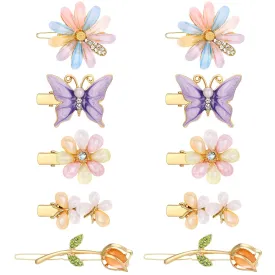 10 Pcs Decorative Hair Clips for Women Rhinestone Bobby Pins Butterfly Flower Hair Clip Handmade Metal Barrettes Glitter Crystal Hairpin Jewelry Accessory for Wedding(Fresh Style)
