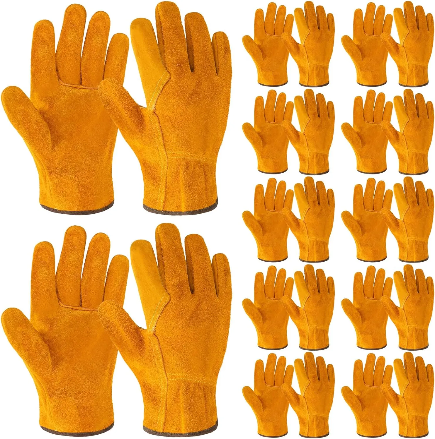 12 Pairs Leather Work Gloves Flexible Grip Gardening Construction Gloves Cowhide Thorn Proof Cut Resistant Fpr Men Women