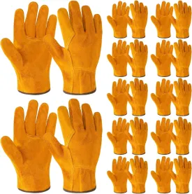 12 Pairs Leather Work Gloves Flexible Grip Gardening Construction Gloves Cowhide Thorn Proof Cut Resistant Fpr Men Women