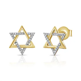 14K Gold Diamond Star of David Stud Earrings - 0.08ct