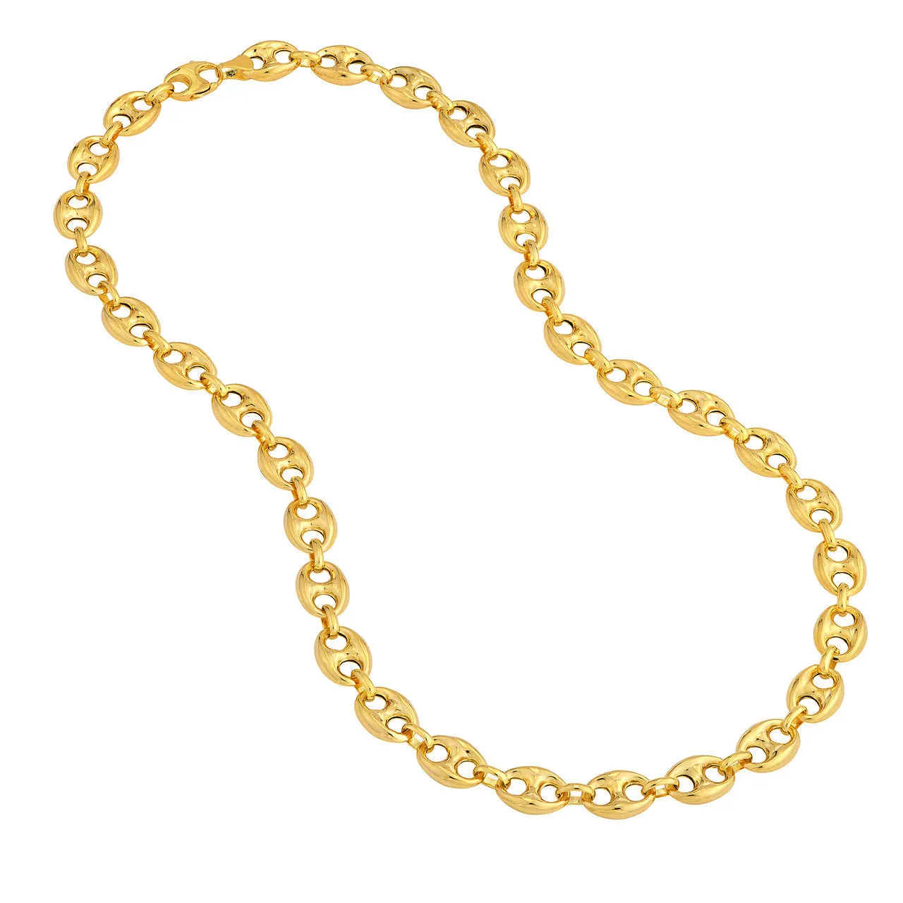 14K Yellow Gold 10mm Thick Puffed Mariner Chain Necklace with Lobster Lock