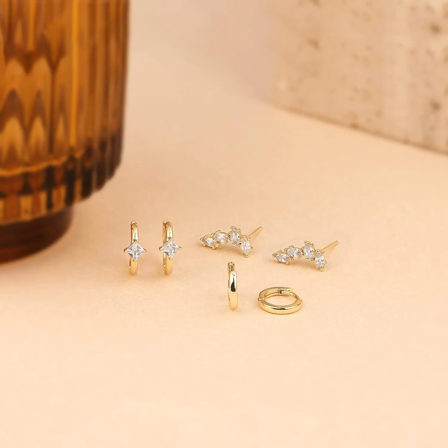 3 Pairs Gold Hoop Earrings Set: Dainty Stud Earrings Trendy Small 14K Gold Plated Hypoallergenic Dangle Cartilage Huggie Hoop Earrings for Women Gold Jewelry for Women Gifts
