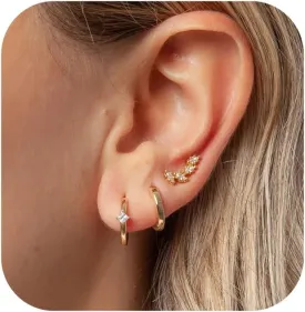 3 Pairs Gold Hoop Earrings Set: Dainty Stud Earrings Trendy Small 14K Gold Plated Hypoallergenic Dangle Cartilage Huggie Hoop Earrings for Women Gold Jewelry for Women Gifts