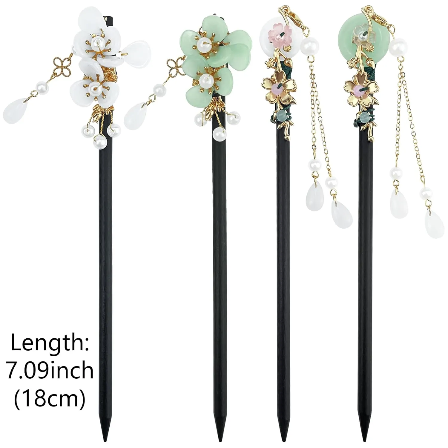 4 Pcs Japanese Chinese Hair Stick Retro Wooden Hairpin Flower Hair Chopsticks Vintage Hanfu Pins Headdress Classic Hair Fork for Long Hair Women