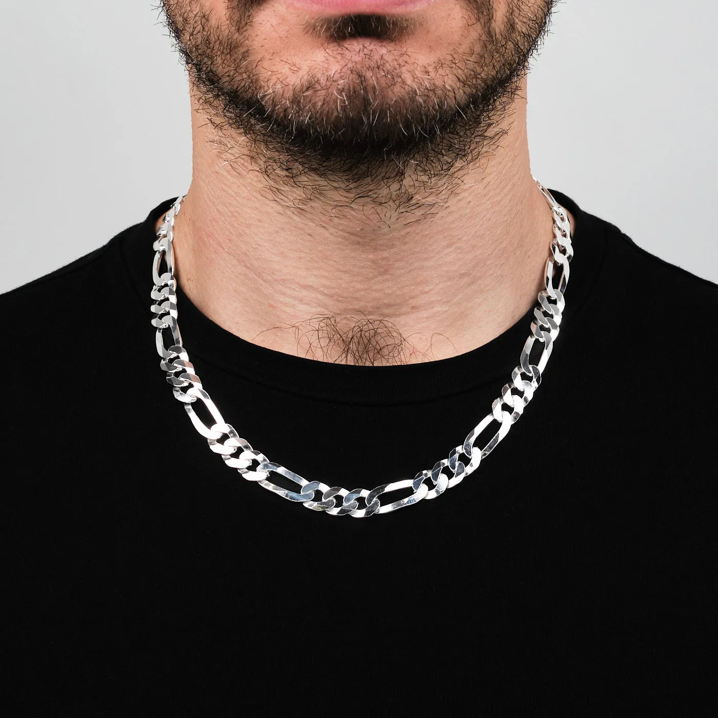 925 Sterling Silver Figaro 9.5mm Chain Necklace For Men