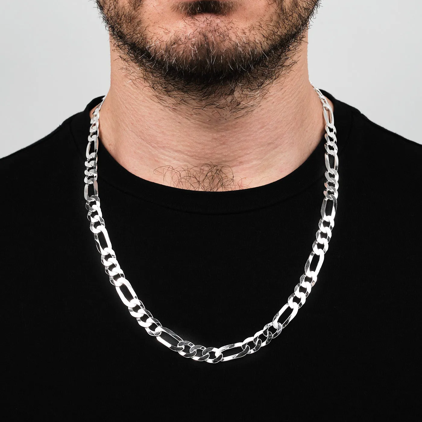 925 Sterling Silver Figaro 9.5mm Chain Necklace For Men