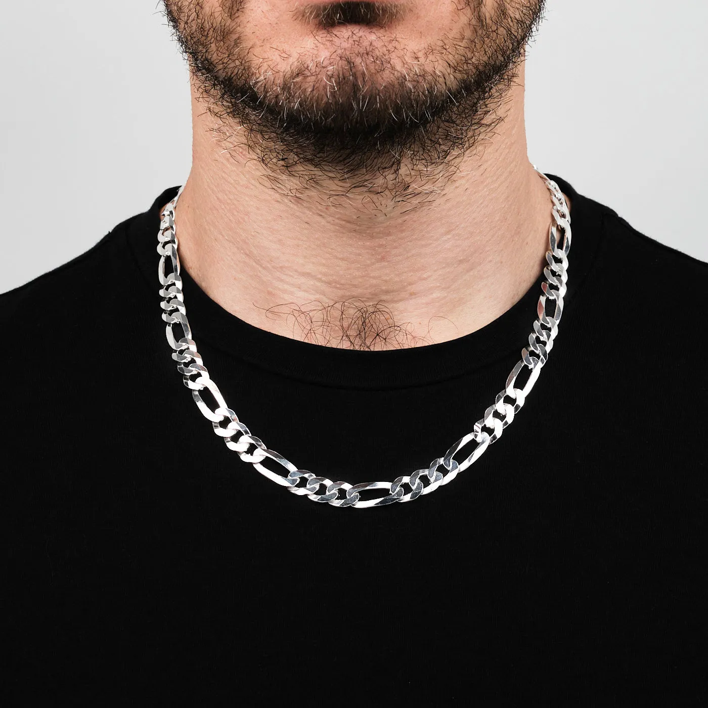 925 Sterling Silver Figaro 9.5mm Chain Necklace For Men