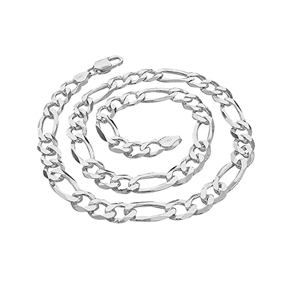 925 Sterling Silver Figaro 9.5mm Chain Necklace For Men