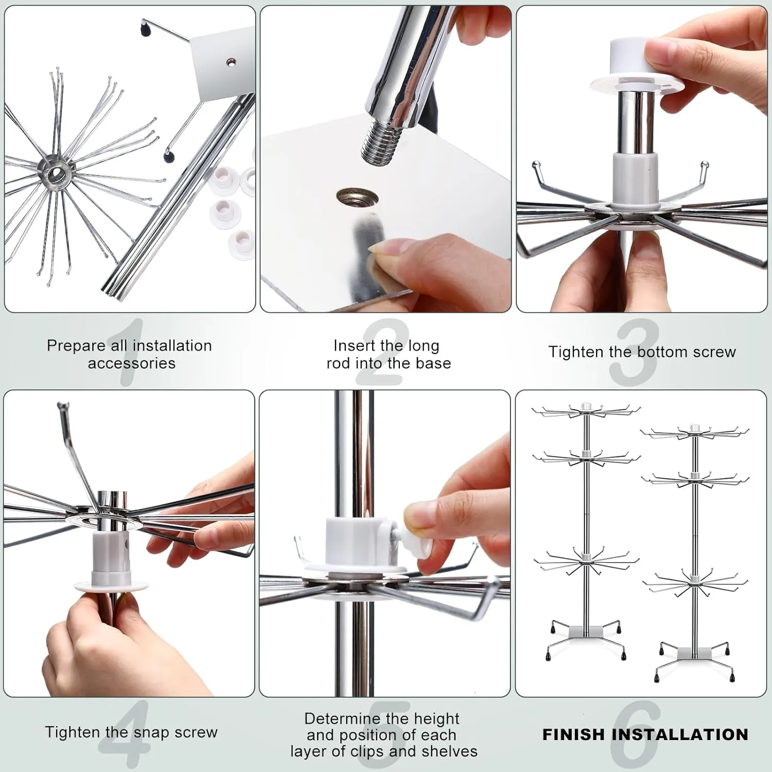 BBTO 2 Pcs Rotating Display Stand Jewelry Display Rack with Hooks Metal Earrings Stand for Vendors Necklace Bracelet Selling(Silver,28.35 x 11.81 Inch)