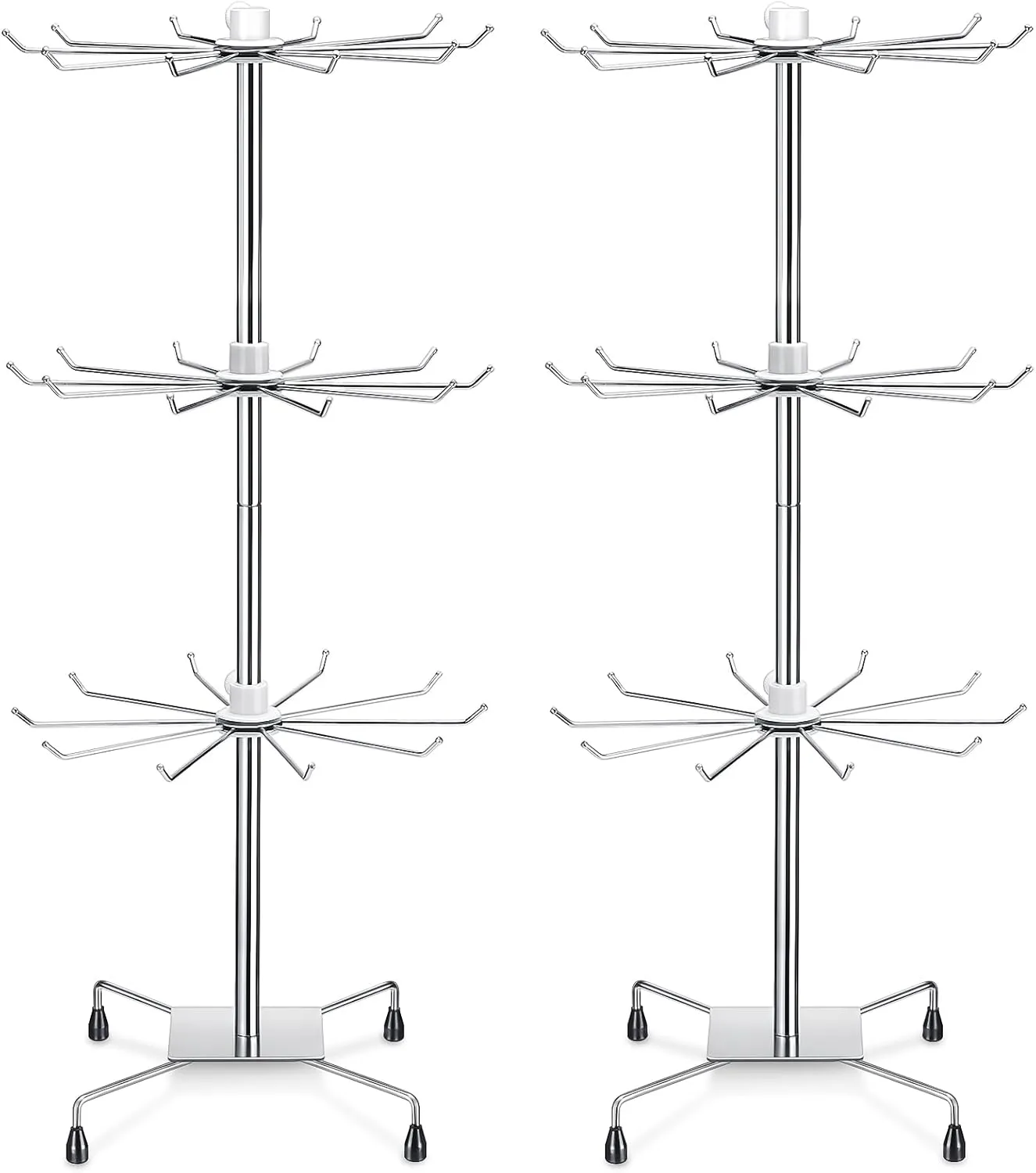 BBTO 2 Pcs Rotating Display Stand Jewelry Display Rack with Hooks Metal Earrings Stand for Vendors Necklace Bracelet Selling(Silver,28.35 x 11.81 Inch)