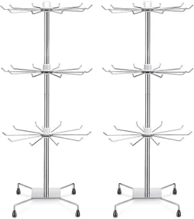 BBTO 2 Pcs Rotating Display Stand Jewelry Display Rack with Hooks Metal Earrings Stand for Vendors Necklace Bracelet Selling(Silver,28.35 x 11.81 Inch)