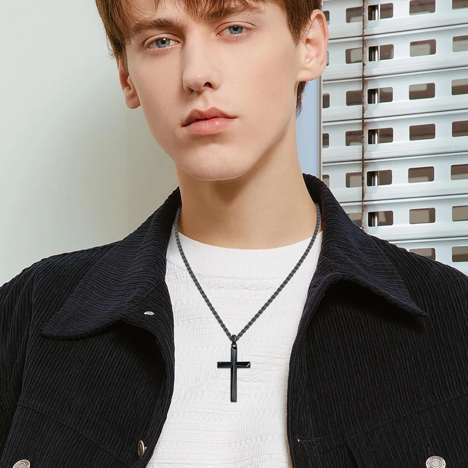 Black Cross Necklace for Men 925 Sterling Silver Cross Pendant Necklace Cross Jewelry Gifts for Men Women