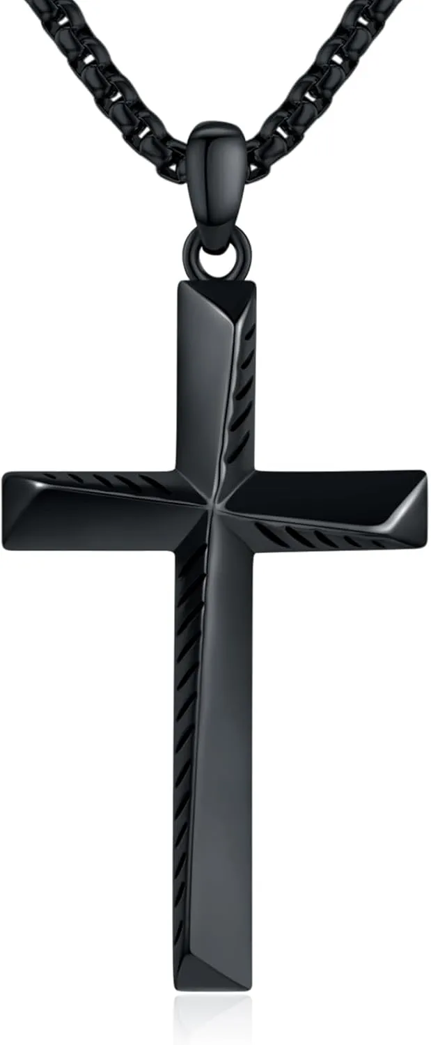 Black Cross Necklace for Men 925 Sterling Silver Cross Pendant Necklace Cross Jewelry Gifts for Men Women