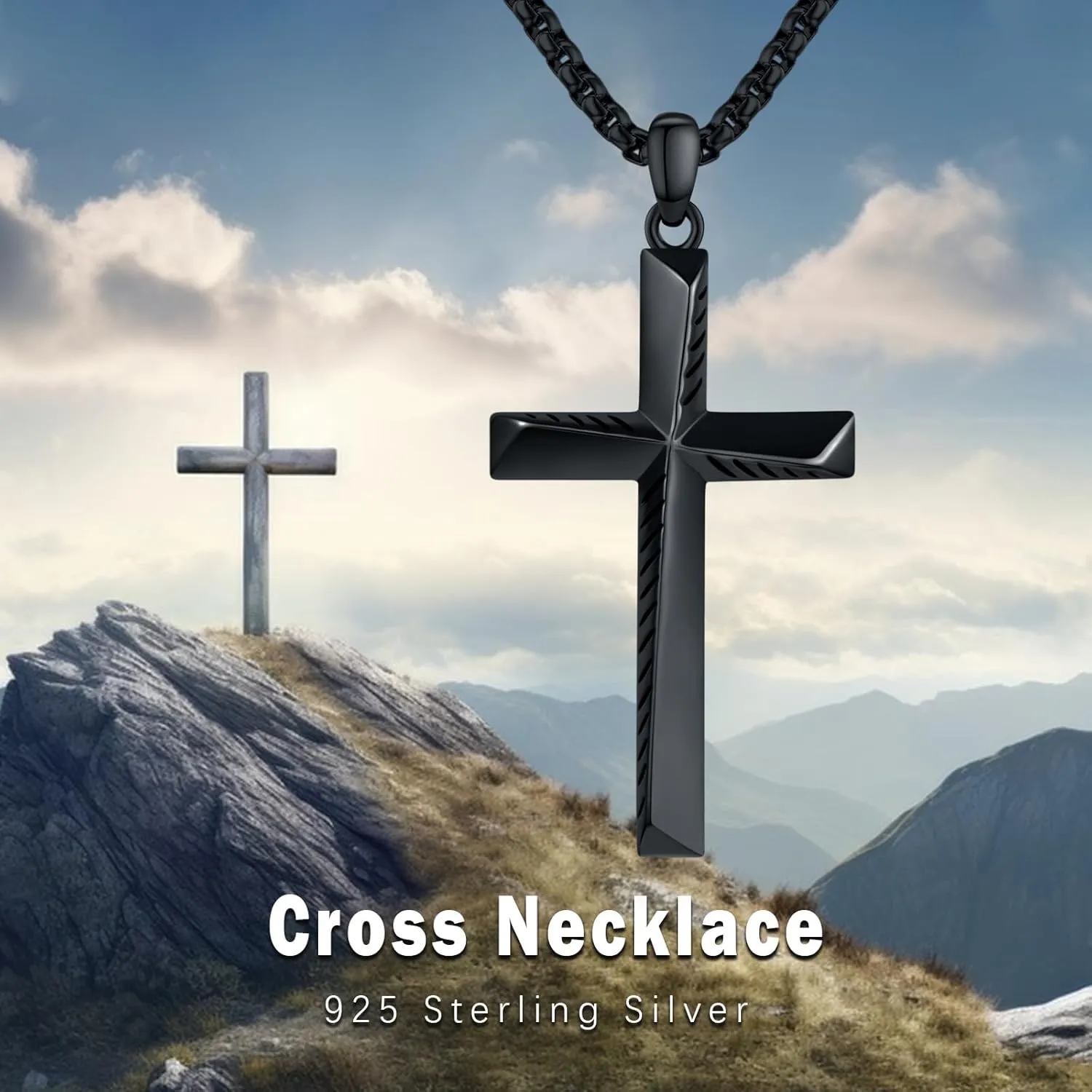 Black Cross Necklace for Men 925 Sterling Silver Cross Pendant Necklace Cross Jewelry Gifts for Men Women