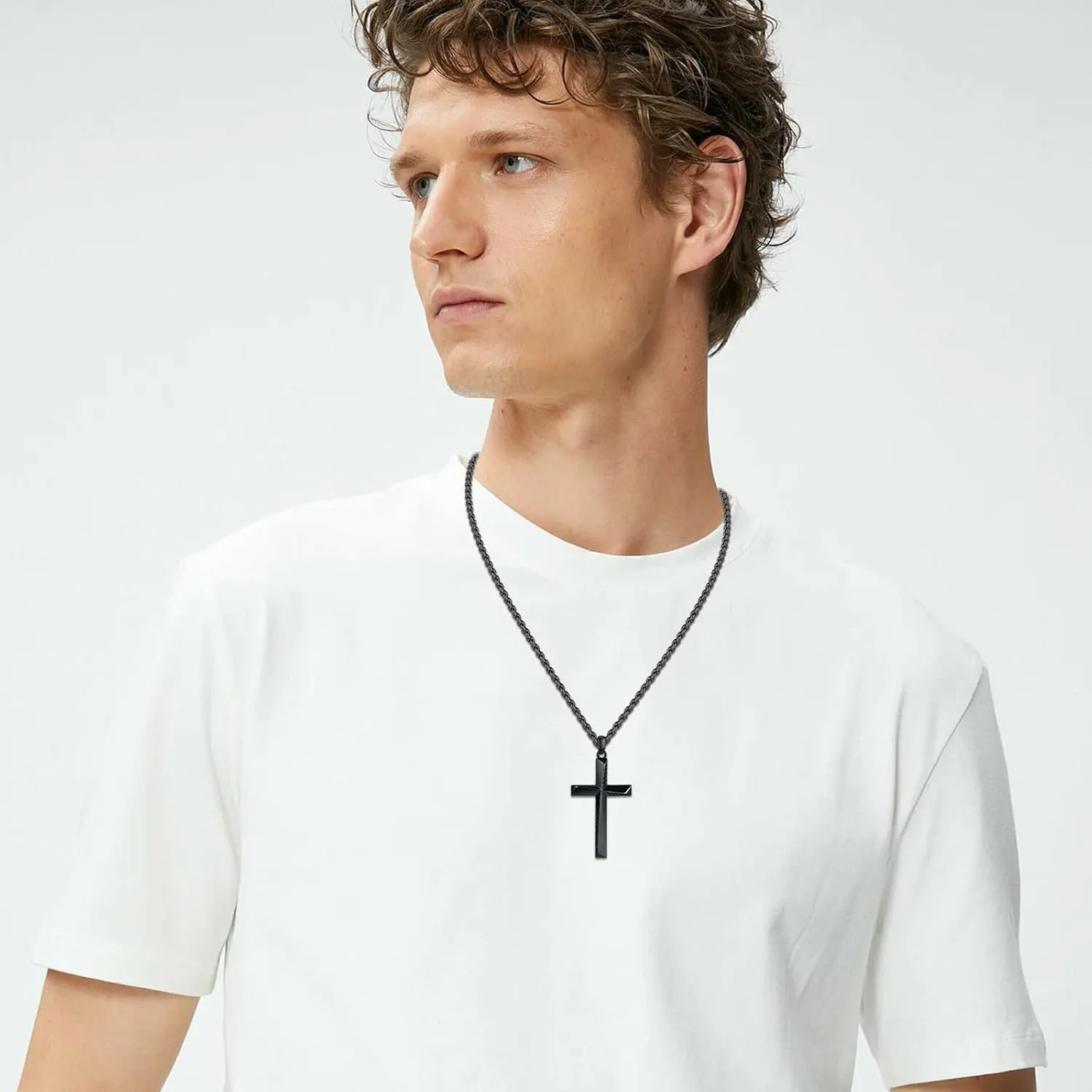 Black Cross Necklace for Men 925 Sterling Silver Cross Pendant Necklace Cross Jewelry Gifts for Men Women
