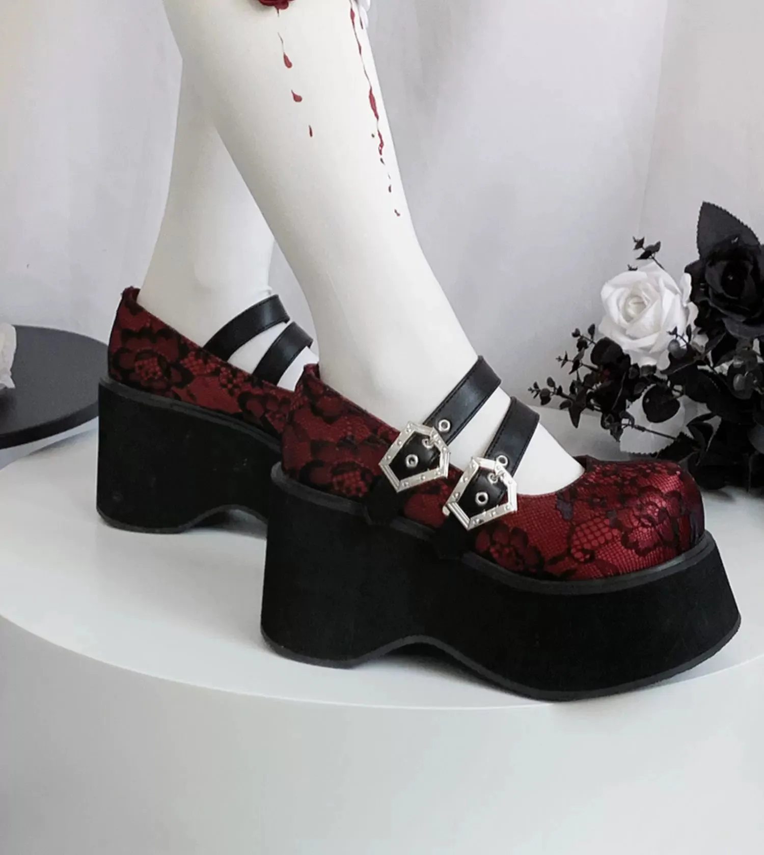Black Red Platform Shoes Mary Jane Shoes