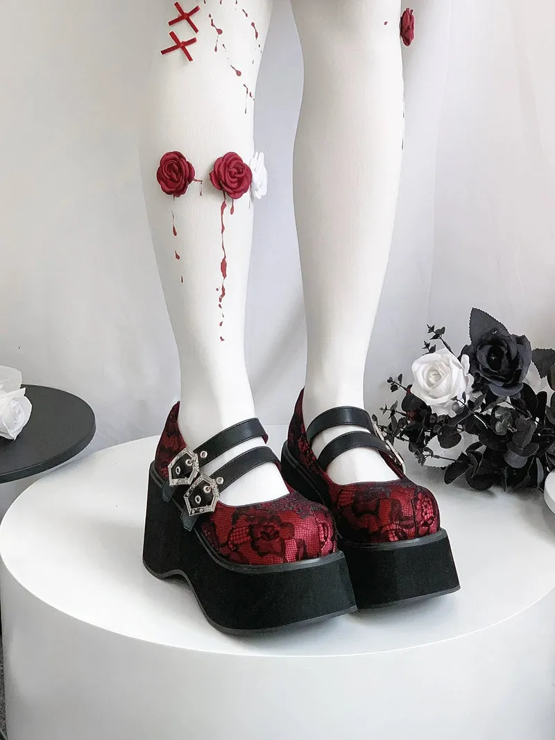 Black Red Platform Shoes Mary Jane Shoes