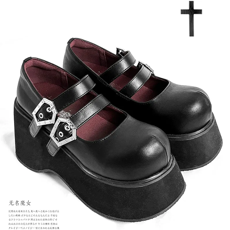 Black Red Platform Shoes Mary Jane Shoes