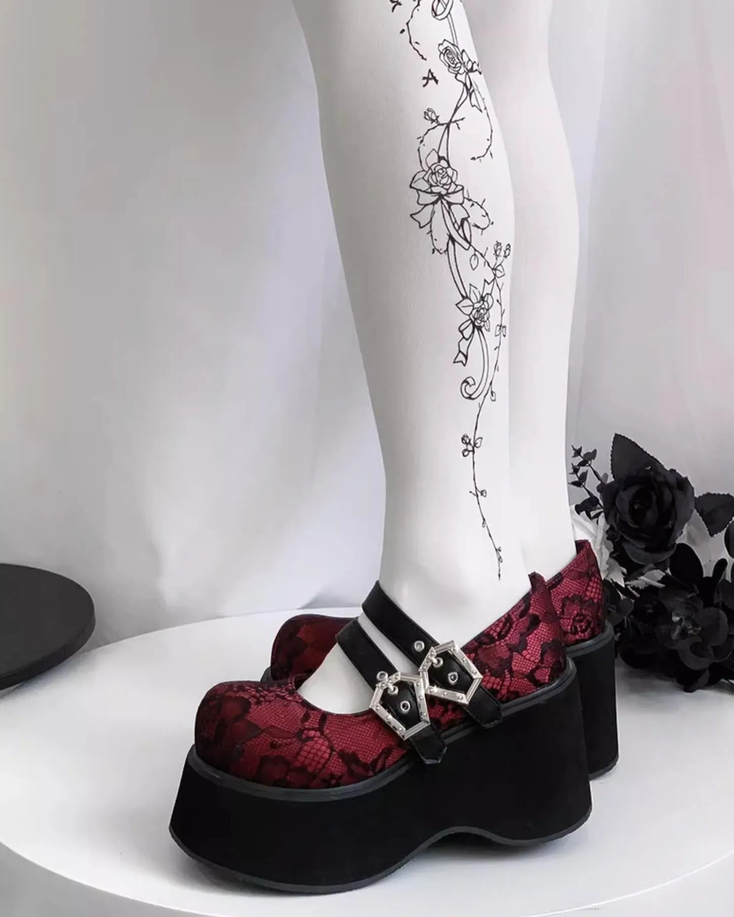 Black Red Platform Shoes Mary Jane Shoes