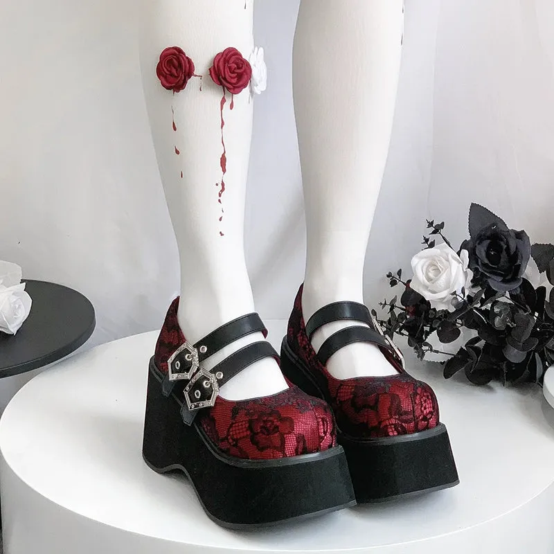 Black Red Platform Shoes Mary Jane Shoes