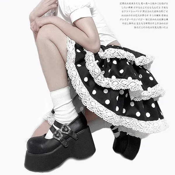 Black Red Platform Shoes Mary Jane Shoes