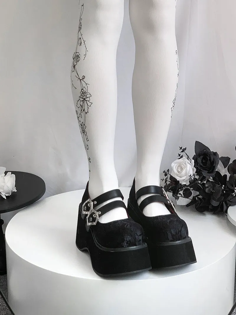 Black Red Platform Shoes Mary Jane Shoes