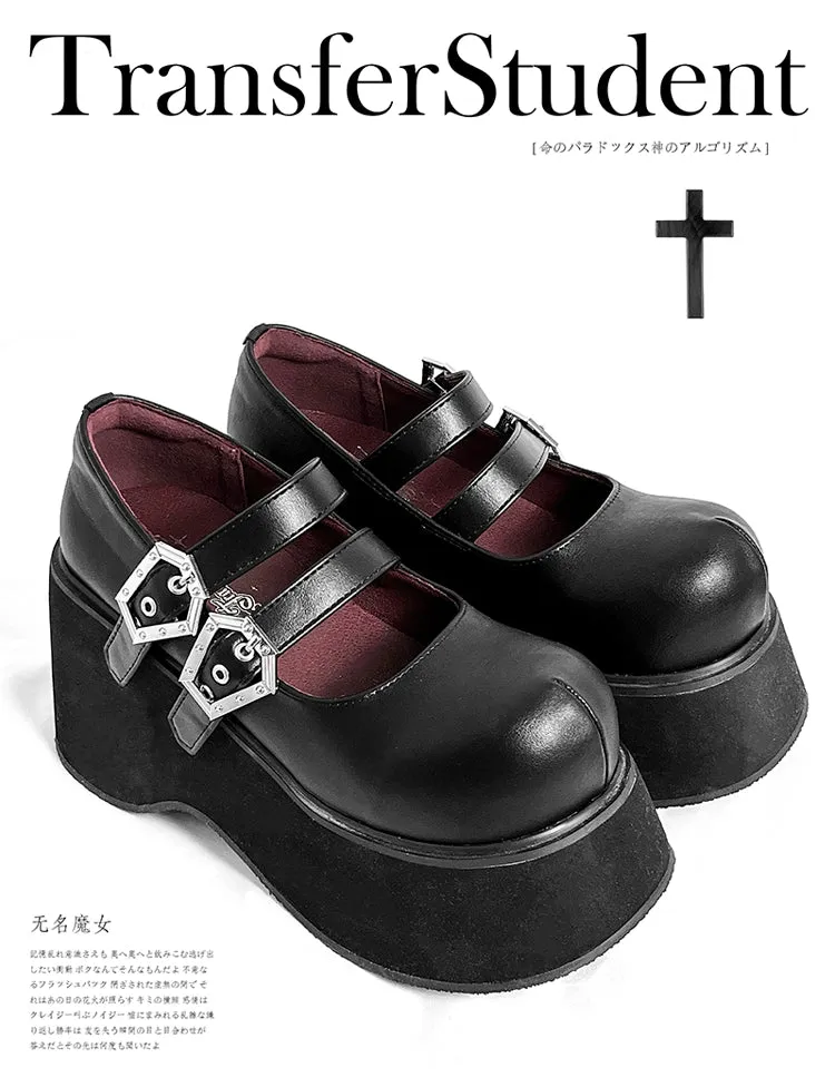 Black Red Platform Shoes Mary Jane Shoes