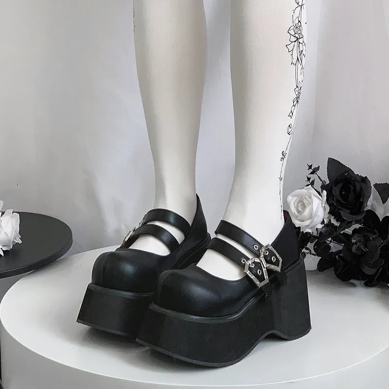Black Red Platform Shoes Mary Jane Shoes