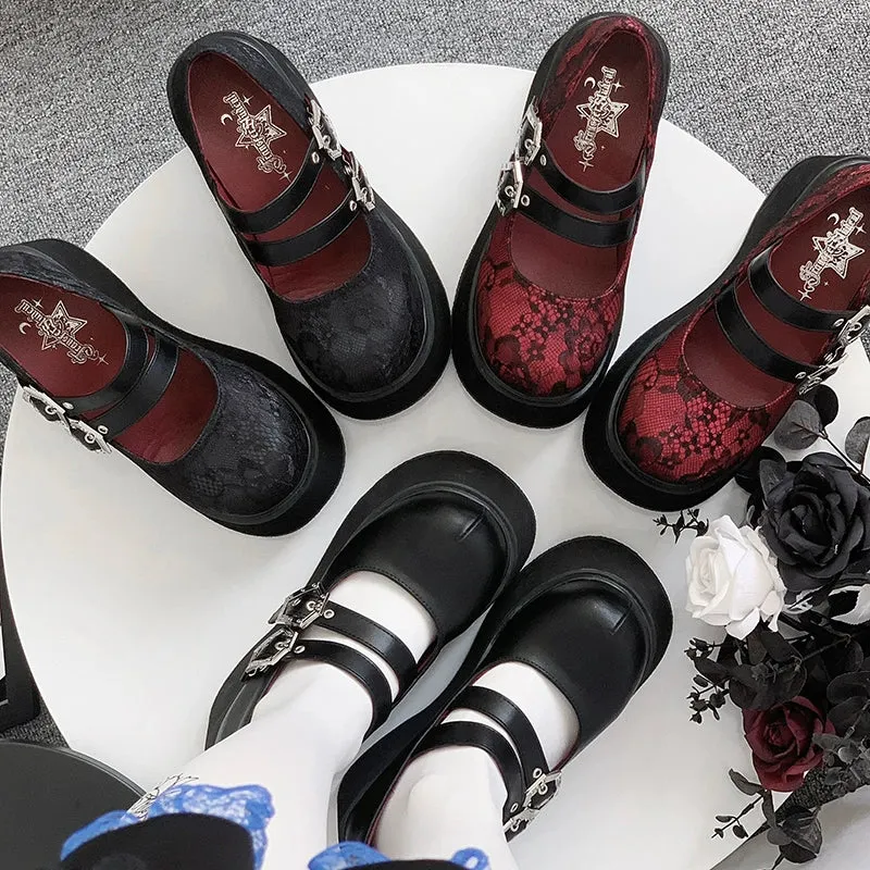 Black Red Platform Shoes Mary Jane Shoes