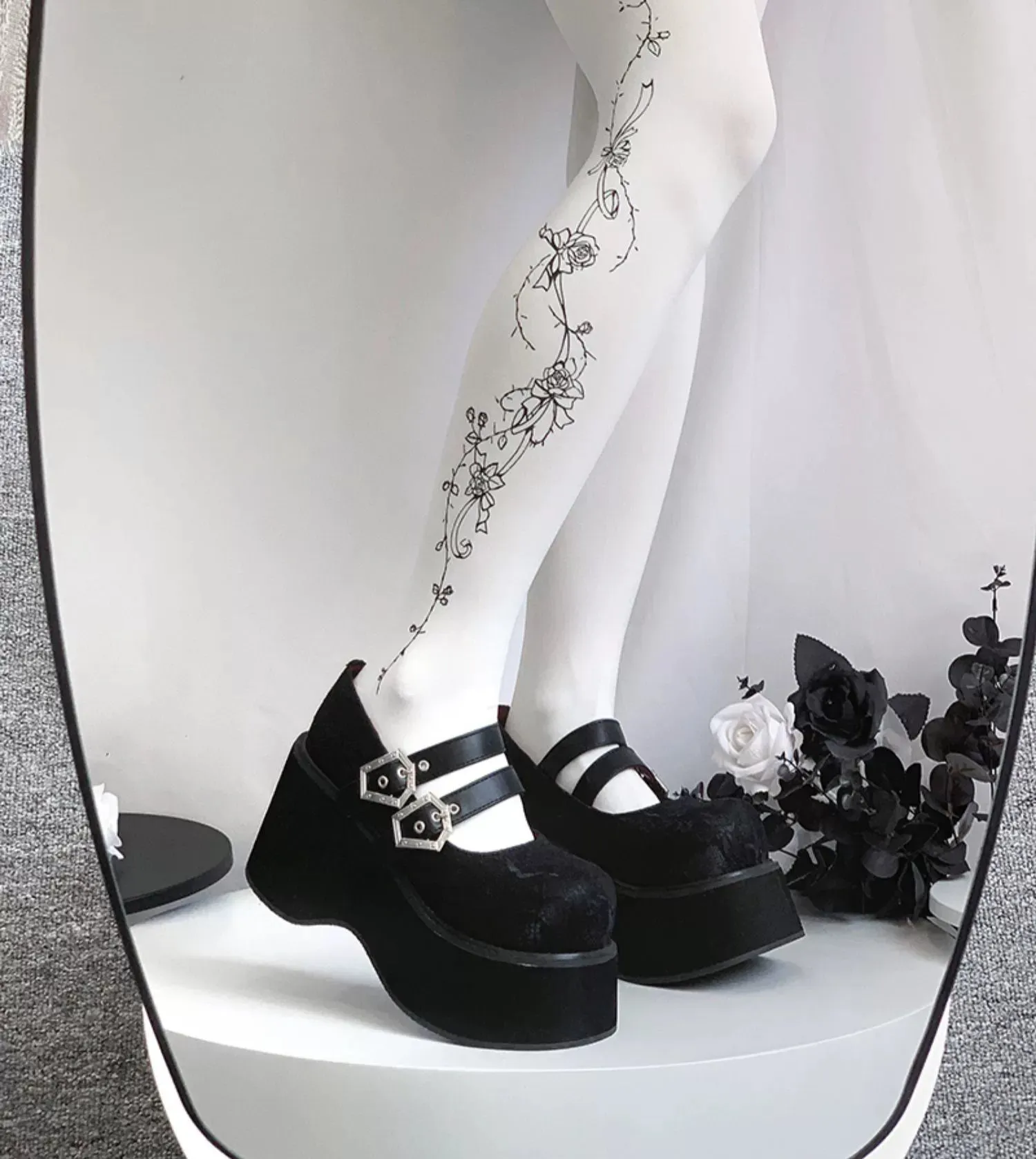 Black Red Platform Shoes Mary Jane Shoes