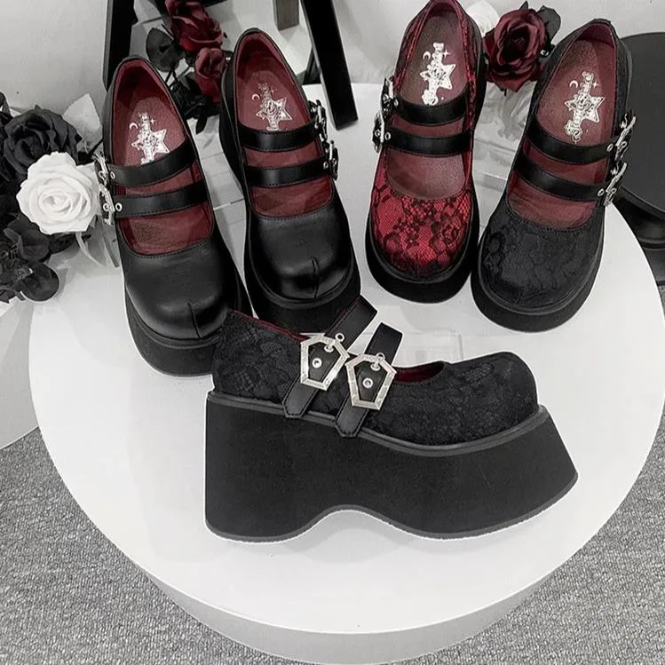 Black Red Platform Shoes Mary Jane Shoes