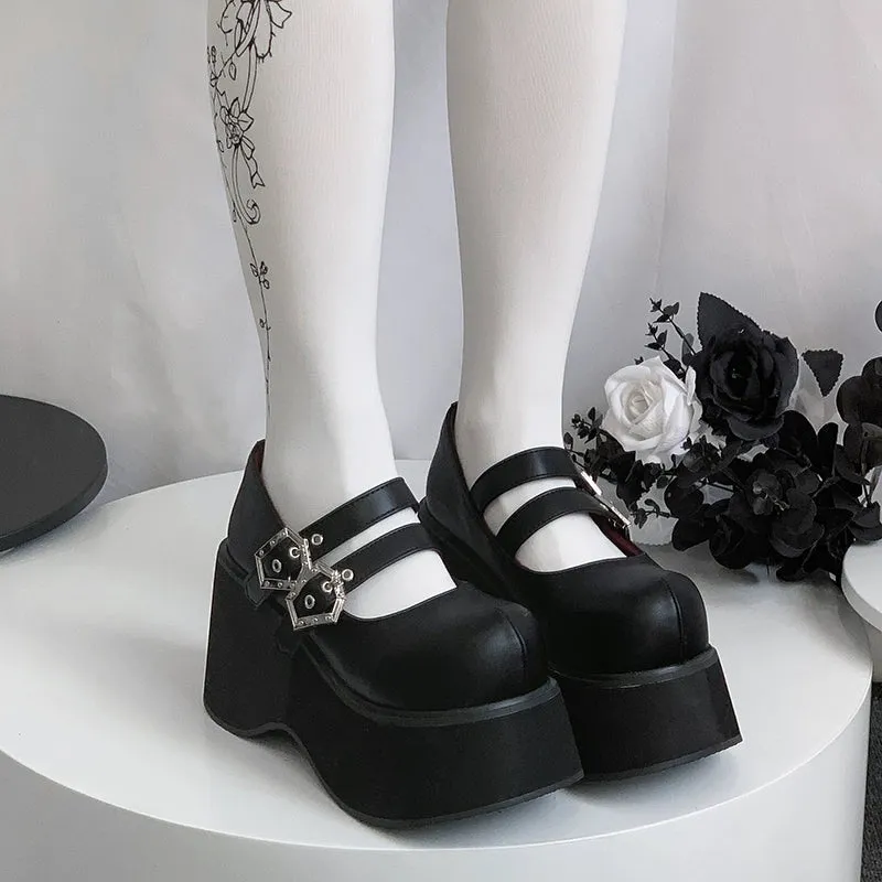 Black Red Platform Shoes Mary Jane Shoes