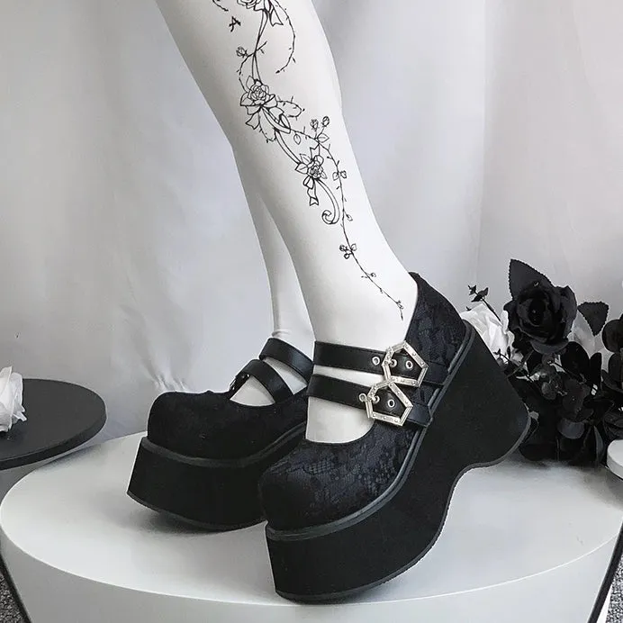 Black Red Platform Shoes Mary Jane Shoes