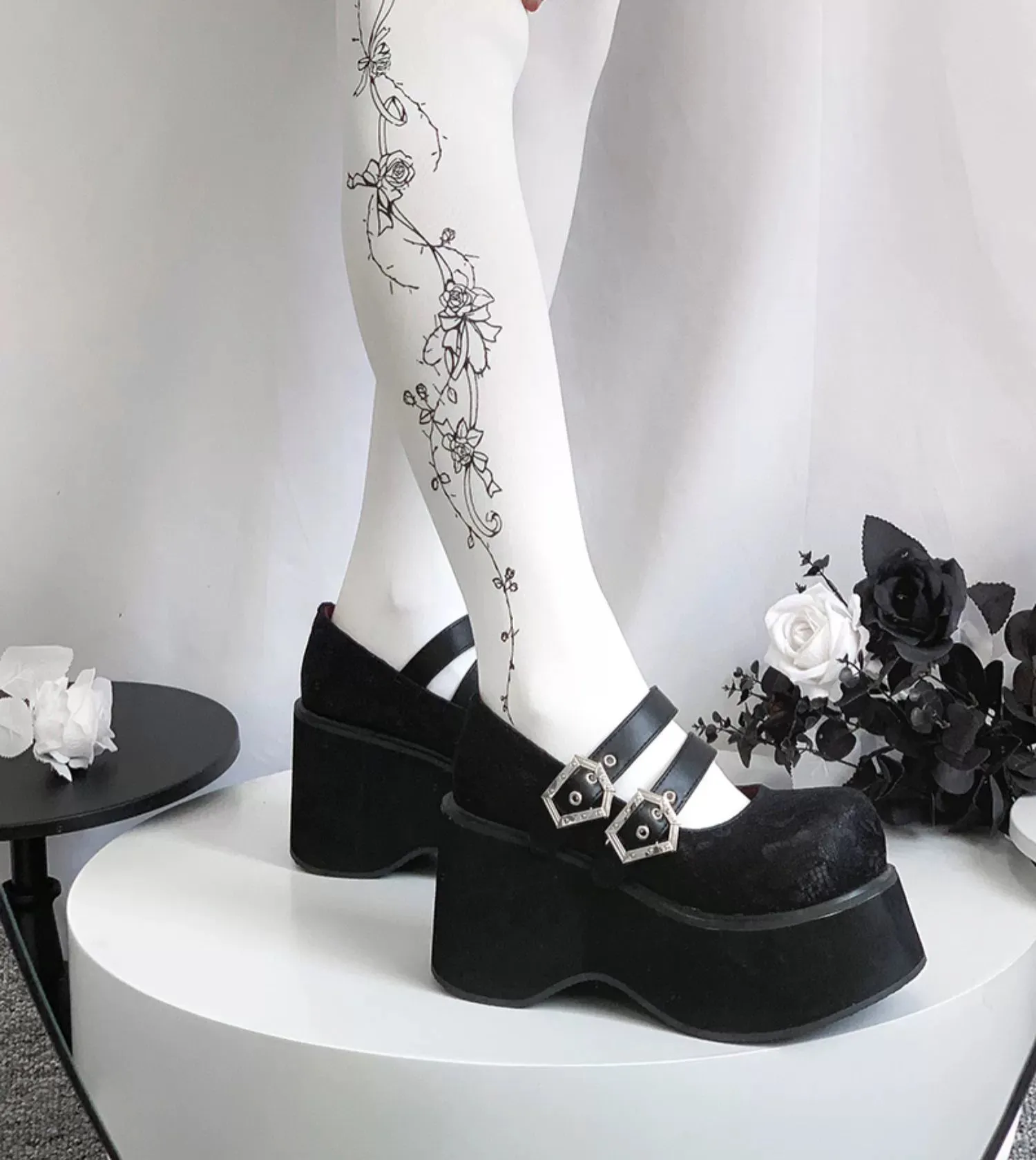 Black Red Platform Shoes Mary Jane Shoes