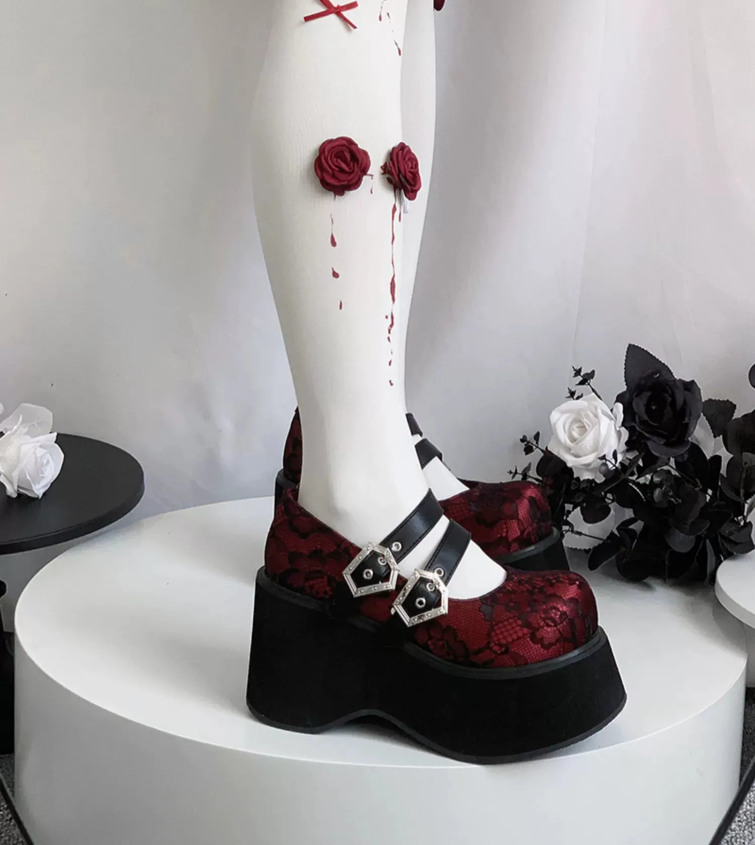 Black Red Platform Shoes Mary Jane Shoes