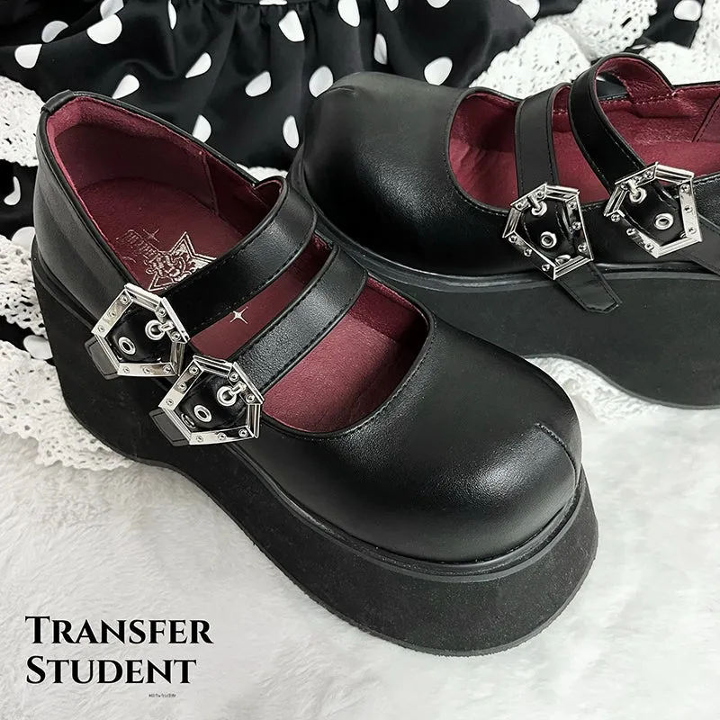 Black Red Platform Shoes Mary Jane Shoes