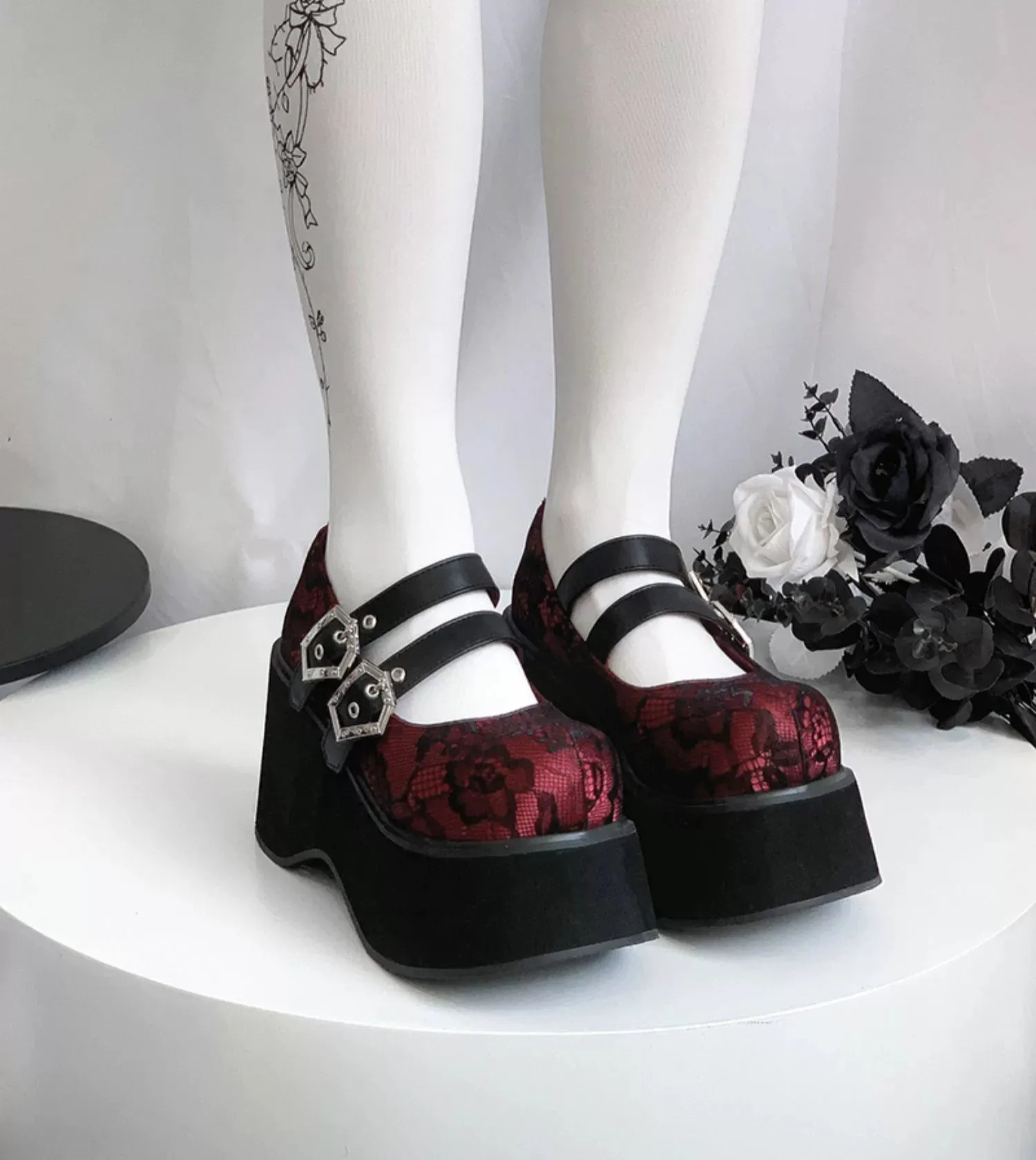 Black Red Platform Shoes Mary Jane Shoes