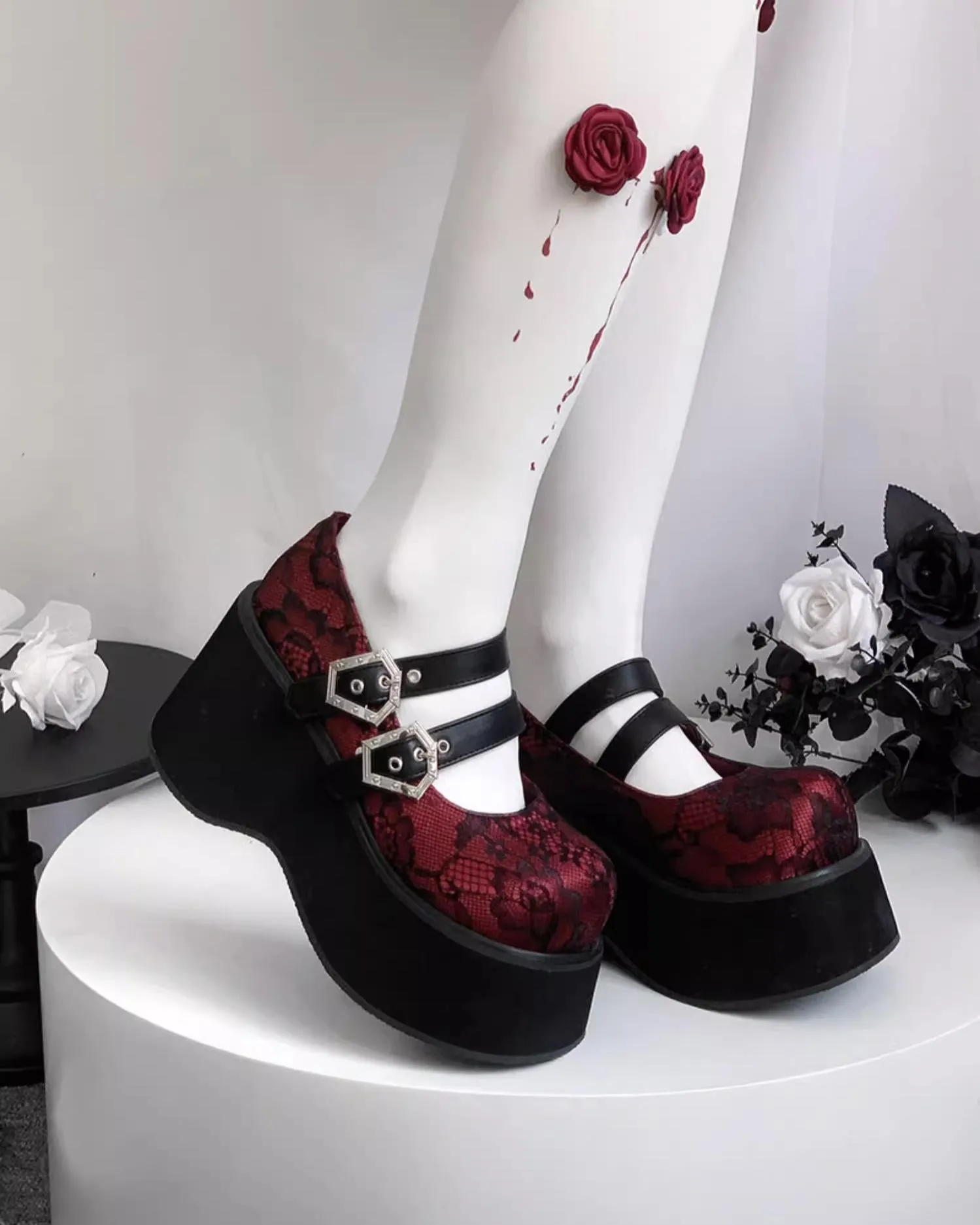 Black Red Platform Shoes Mary Jane Shoes
