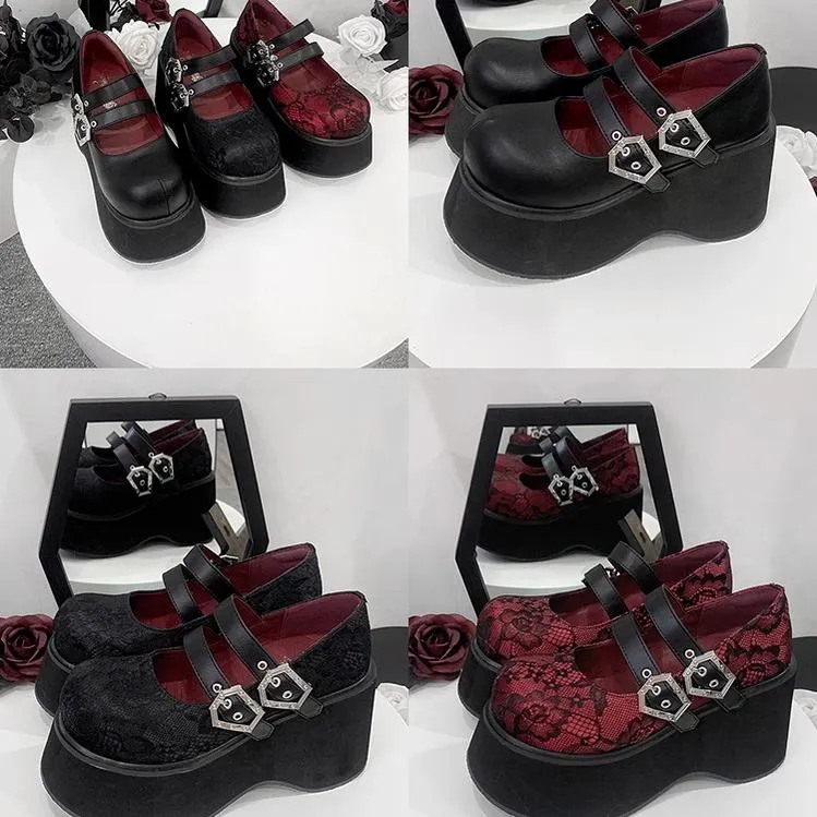 Black Red Platform Shoes Mary Jane Shoes