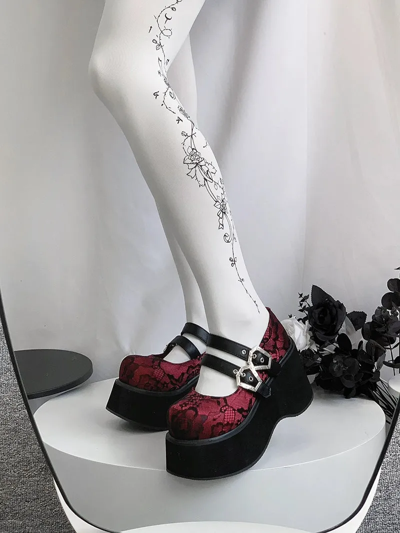 Black Red Platform Shoes Mary Jane Shoes