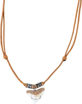 BlueRica Shark Tooth Pendant on Adjustable Cord with Wood Accent Beads Necklace