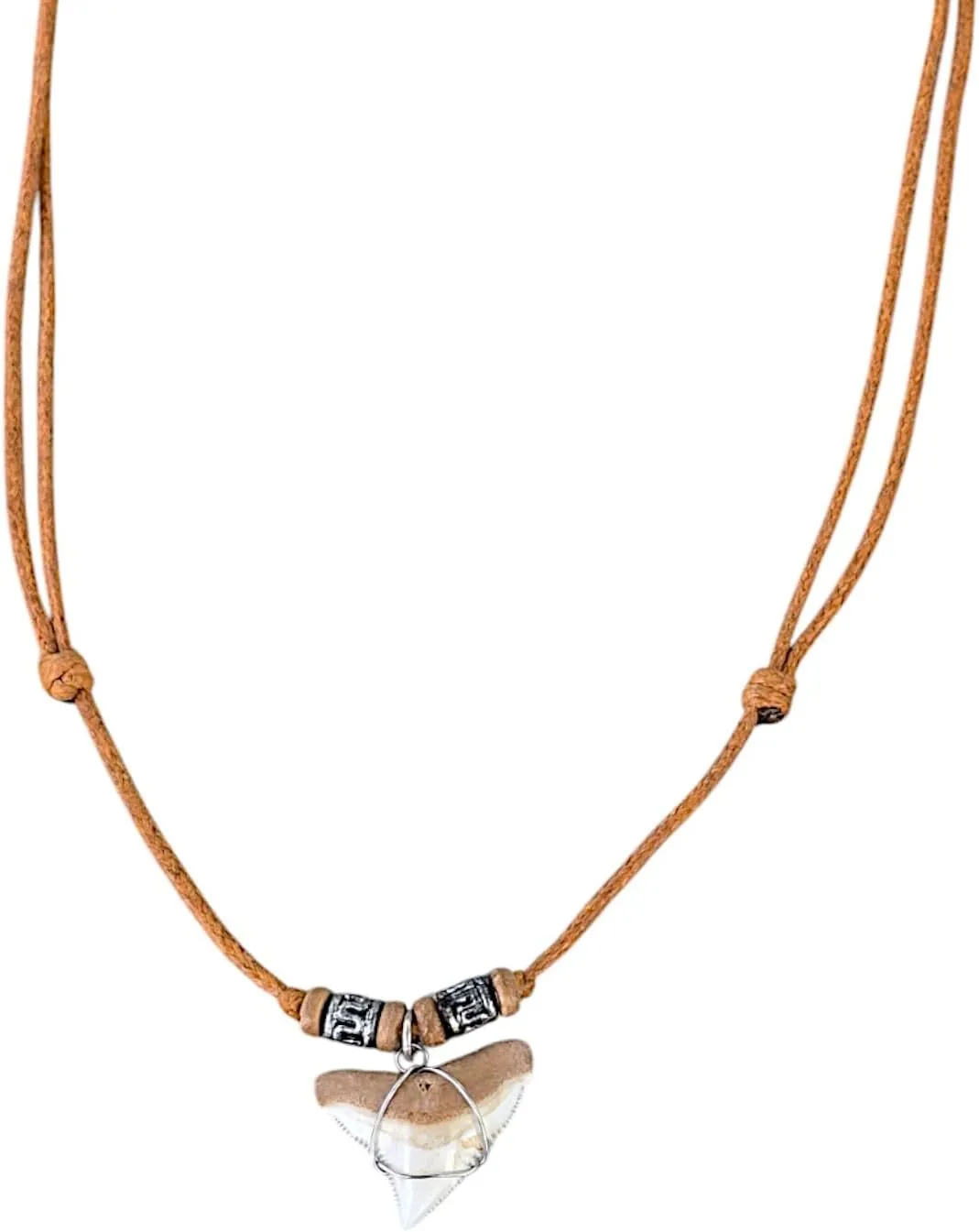 BlueRica Shark Tooth Pendant on Adjustable Cord with Wood Accent Beads Necklace