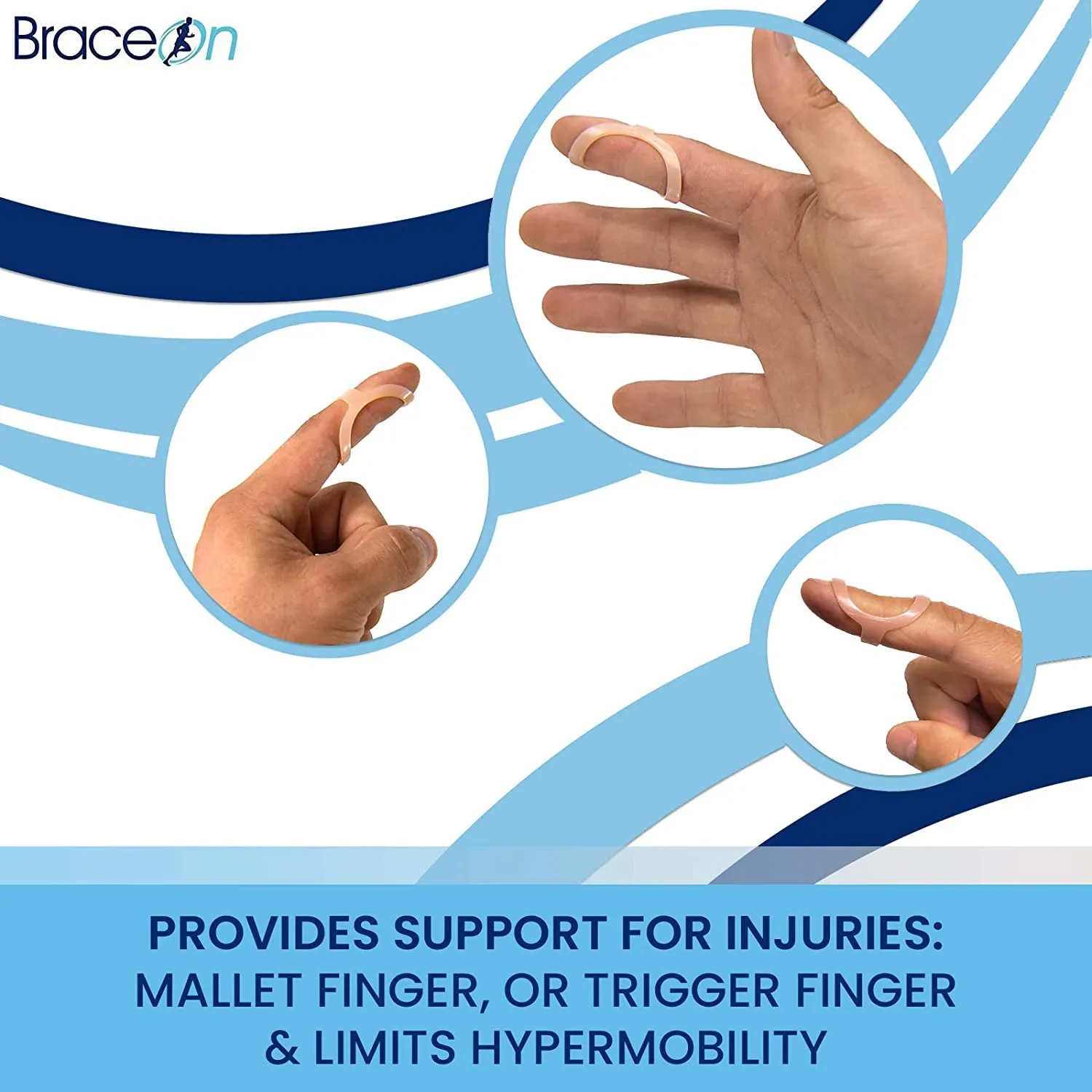 Brace On EZ Finger Splint, Finger Brace for Injuries and Support, Trio 3-Pack, Sizes 4, 5, 6