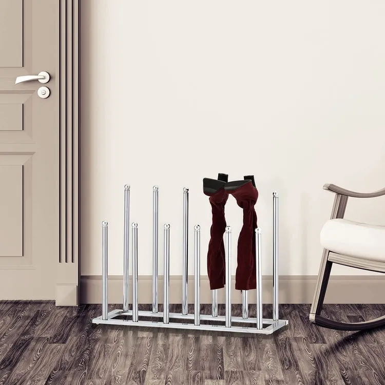 Chrome Plated Metal 6-Pair Boot Rack, Freestanding Closet Shoe Stand Organizer