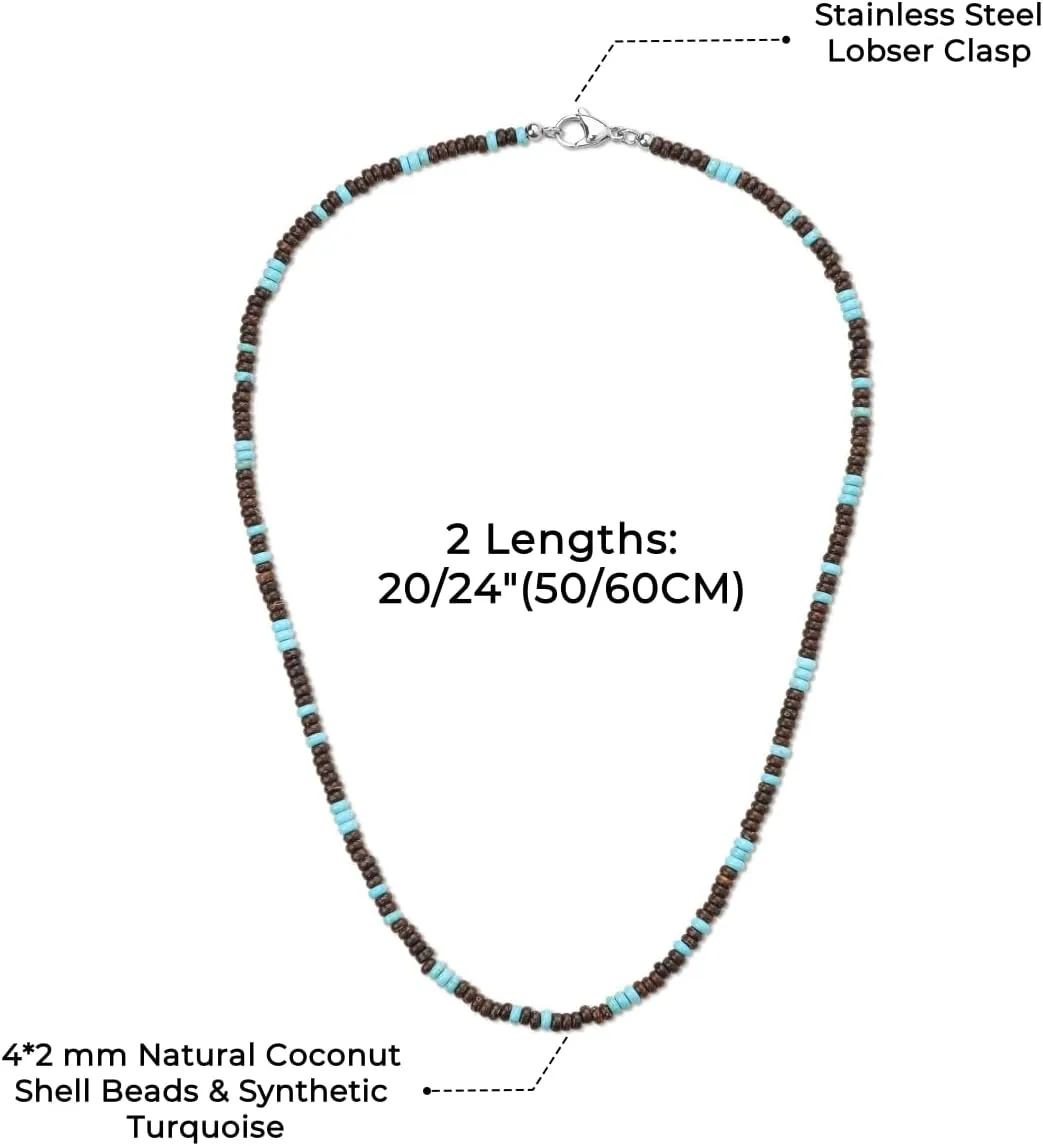 COAI Men's Beaded Necklace, Coconut Shell Turquoise Necklace for Men
