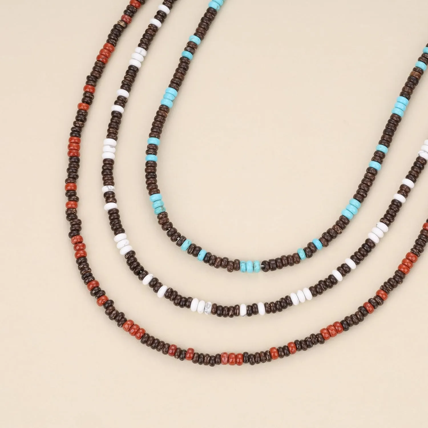 COAI Men's Beaded Necklace, Coconut Shell Turquoise Necklace for Men