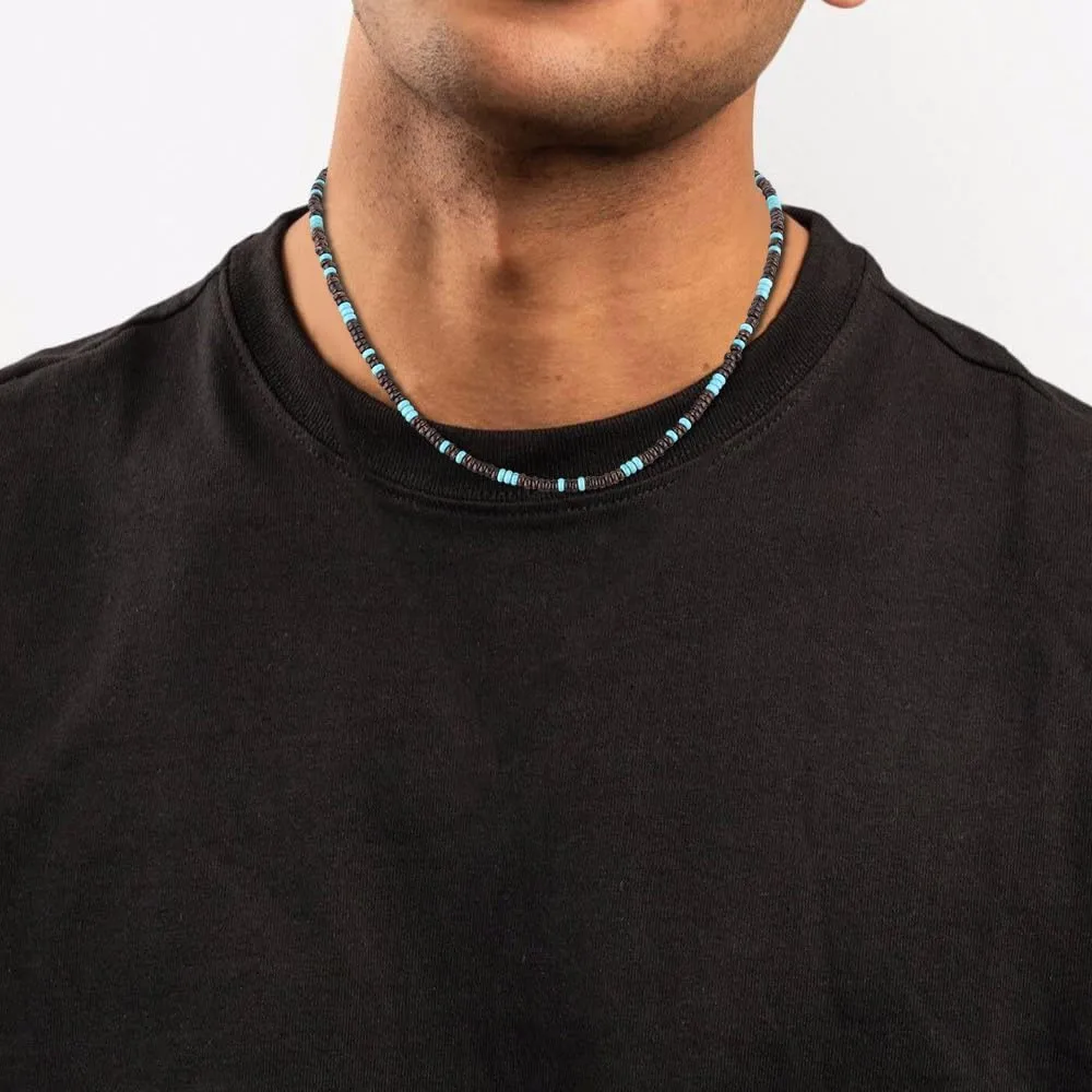 COAI Men's Beaded Necklace, Coconut Shell Turquoise Necklace for Men
