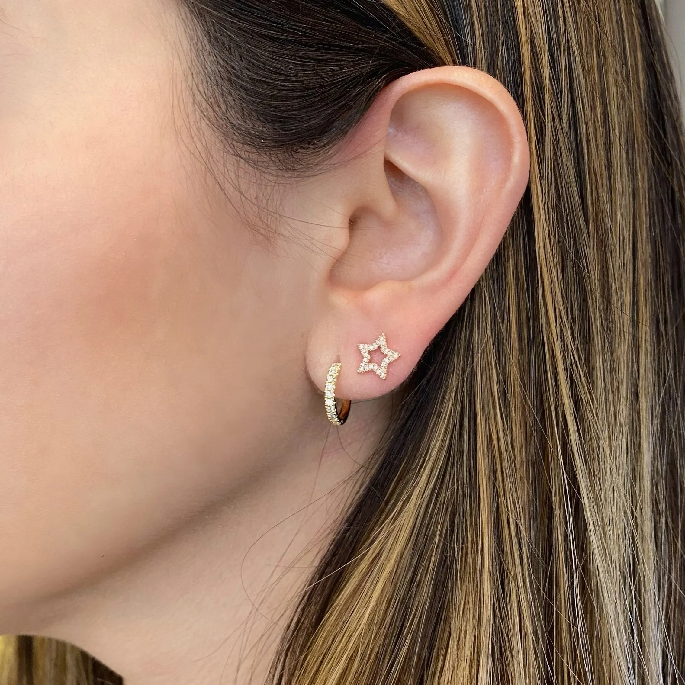 Diamond Open Star Stud Earrings