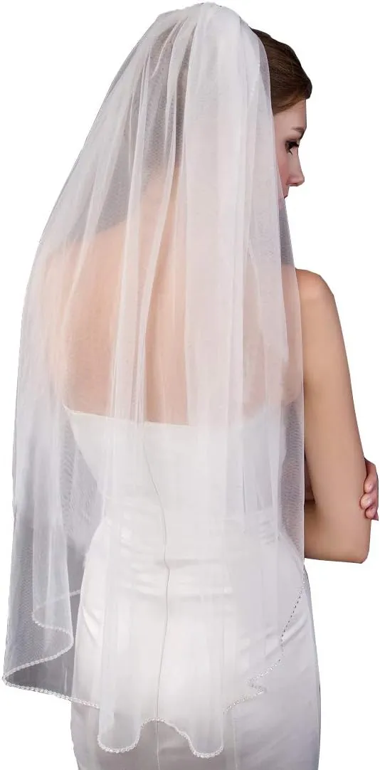 EllieHouse Womens Short Fingertip Length 1 Tier Lace Wedding Bridal Veil with Metal Comb L68